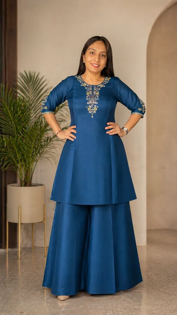 Peach_Embroidered_Khatli_Work_Kurta_Palazzo_Set_For_Women