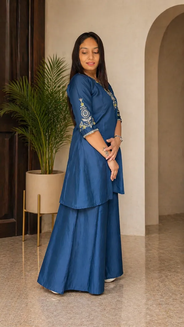 Peach_Embroidered_Khatli_Work_Kurta_Palazzo_Set_For_Women