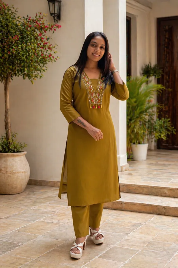 Elegant_Titan_Silk_Kurti_Set_With_Embroidered_Hand_Mirror_Work