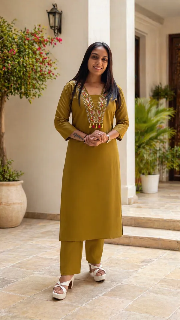 Elegant_Titan_Silk_Kurti_Set_With_Embroidered_Hand_Mirror_Work