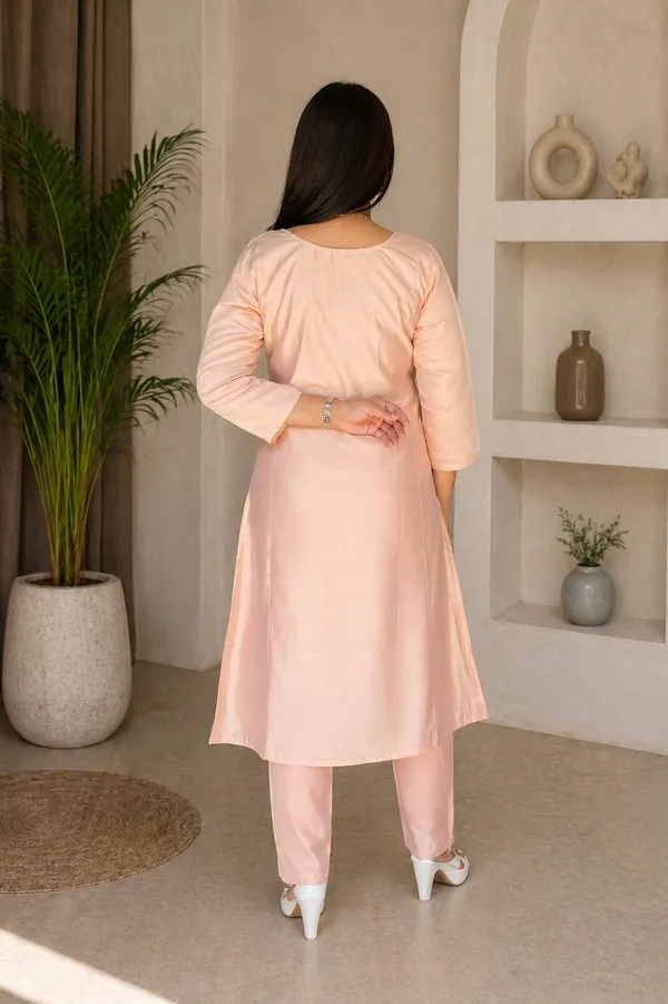 Peach_Titan_Silk_Embroidered_Mirror_Work_Kurti_Set_For_Women