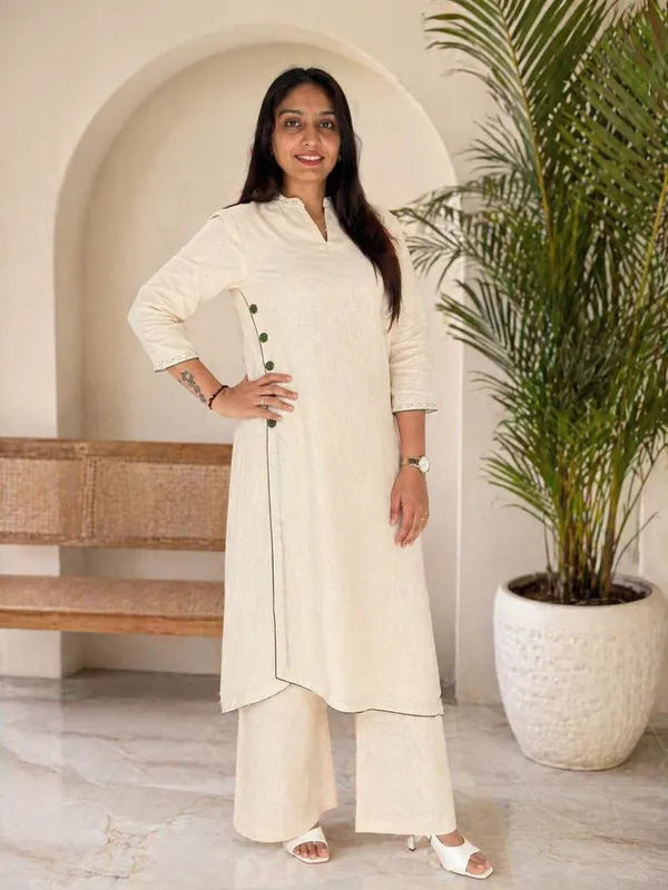 Beige_Linen_Cotton_A-Line_Kurta_For_Women