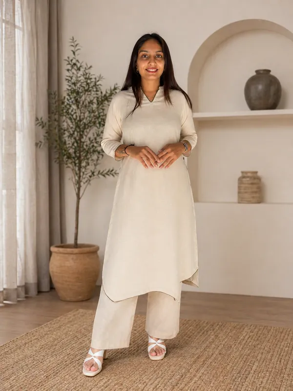 Beige_Linen_Cotton_A-Line_Kurta_For_Women