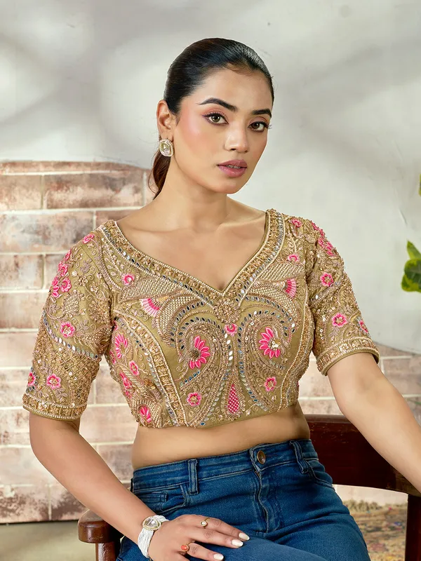 Olive_Gold_Embroidered_Mirror_Work_Bridal_Blouse_For_Women