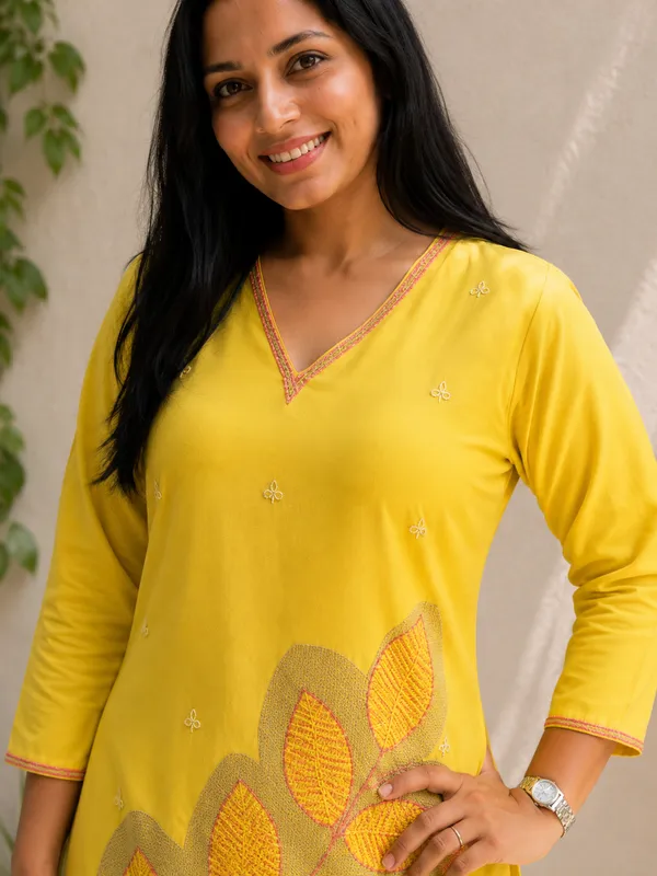 Women_S_Yellow_Embroidered_Straight_Kurti