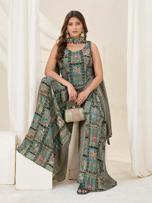 Olive_Green_Viscose_Embroidered_Indo_Western_Palazzo_Set_For_Women