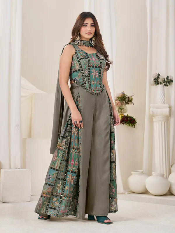 Olive_Green_Viscose_Embroidered_Indo_Western_Palazzo_Set_For_Women