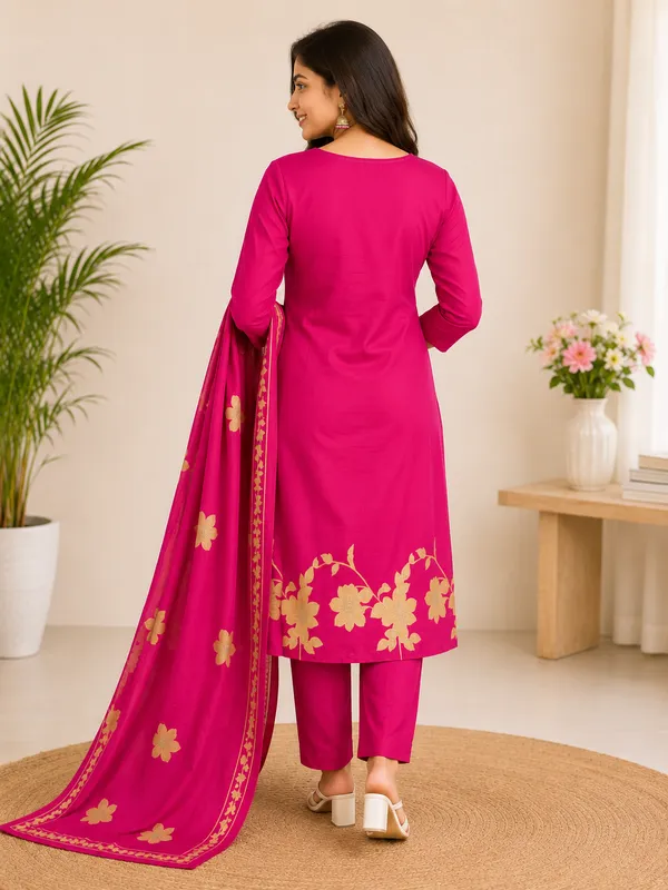 Rani_Pink_Floral_Print_Straight_Kurta_Set_With_Dupatta