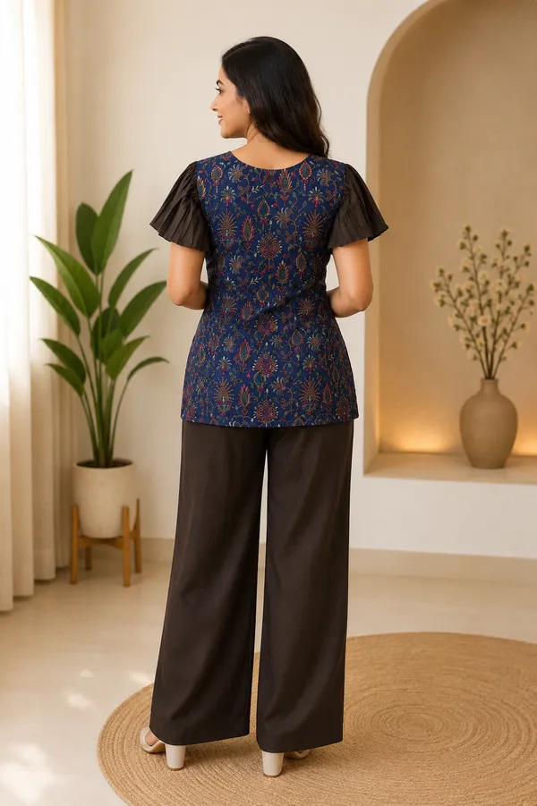 Navy_Blue_Cotton_Embroidered_Pleated_Indo_Western_Co-Ord_Set_For_Women