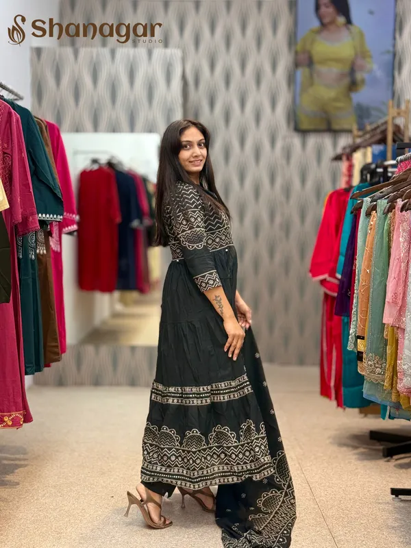 Black_Cotton_Anarkali_Printed_Kurti_Set_With_Dupatta_For_Women