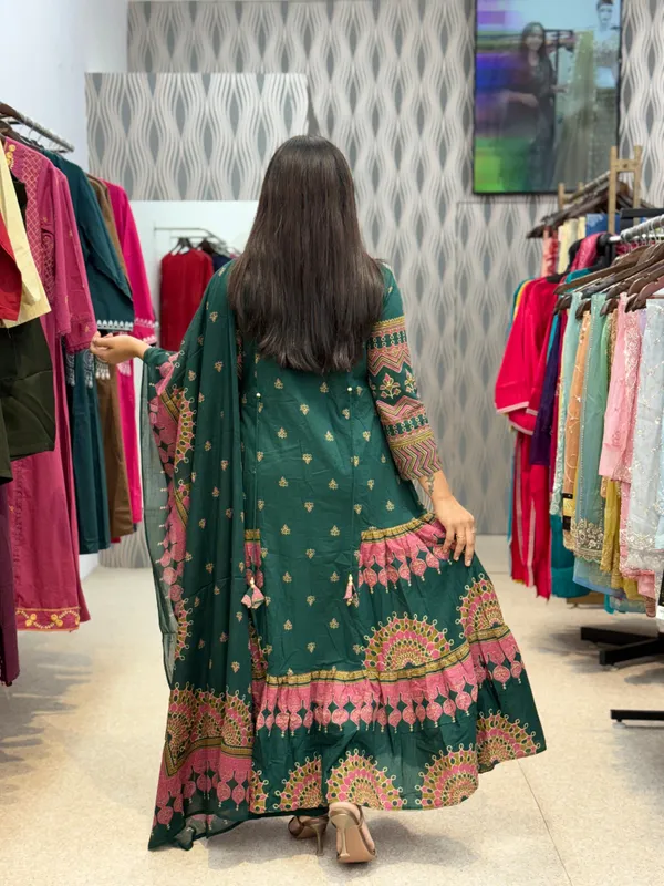 Green_Cotton_Anarkali_Floral_Printed_Kurti_Set_With_Dupatta_For_Women