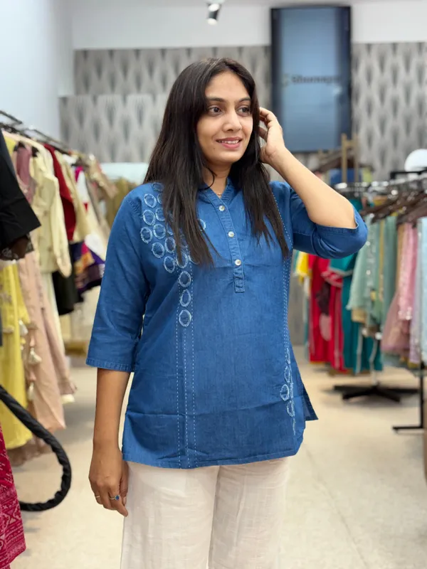Royal_Blue_Cotton_Embroidered_Tunic_For_Women