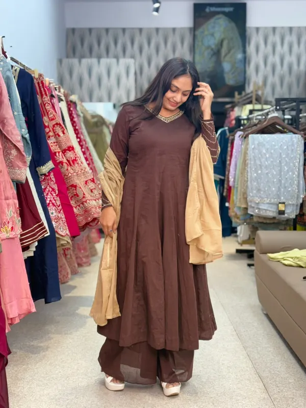 Brown_Cotton_Embroidered_Kurta_Palazzo_Set_For_Women