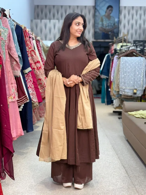 Brown_Cotton_Embroidered_Kurta_Palazzo_Set_For_Women
