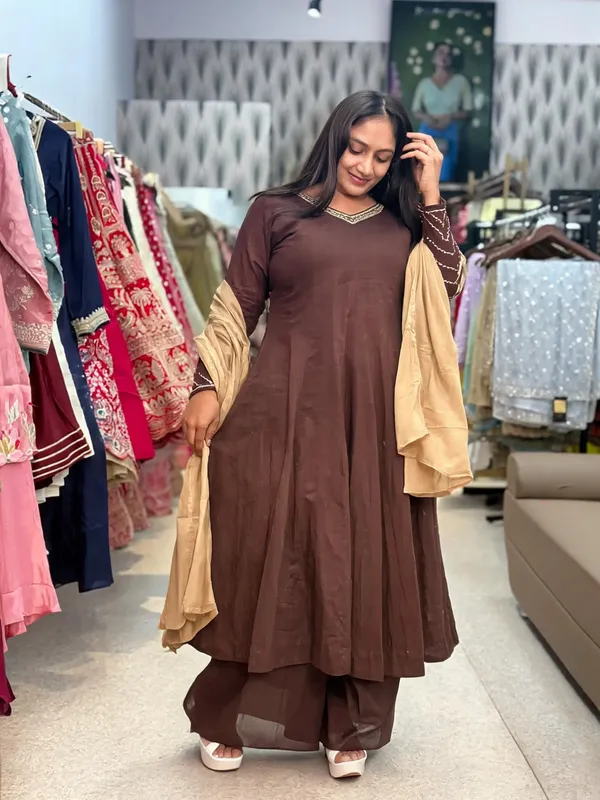 Brown_Cotton_Embroidered_Kurta_Palazzo_Set_For_Women