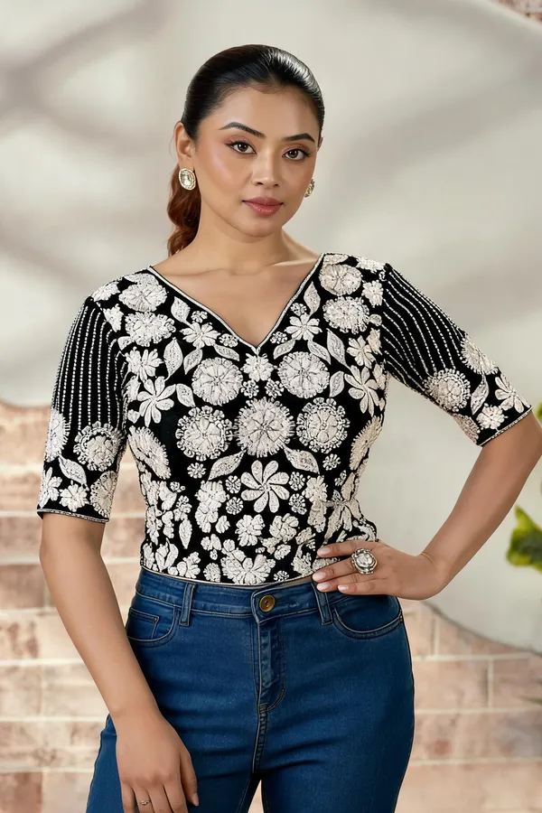 Black_Blueberry_Fabric_Embroidered_Beaded_Blouse_For_Women