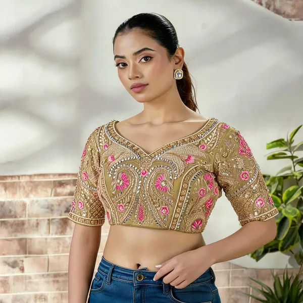 Olive_Gold_Embroidered_Mirror_Work_Bridal_Blouse_For_Women