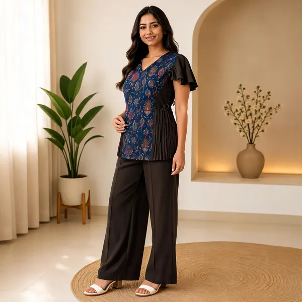 Navy_Blue_Cotton_Embroidered_Pleated_Indo_Western_Co-Ord_Set_For_Women