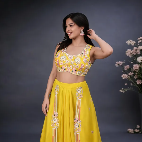 Mustard_Floral_Printed_Embroidered_Indo_Western_Co-Ord_Set_For_Women