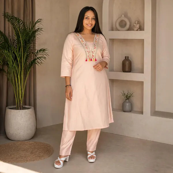 Peach_Titan_Silk_Embroidered_Mirror_Work_Kurti_Set_For_Women