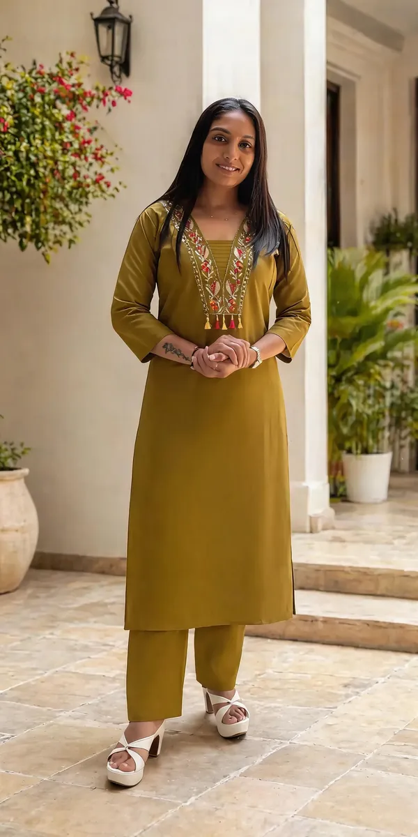 Green_Titan_Silk_Embroidered_Mirror_Work_Kurti_Set_For_Women