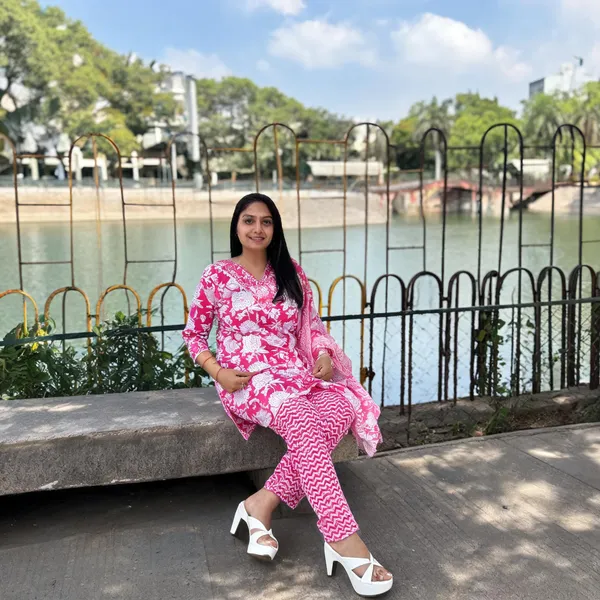 Pink_Cotton_Floral_Printed_Kurta_Trouser_Set_For_Women