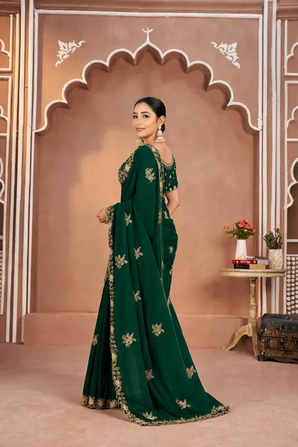 Dark_Green_Mosk_Silk_Beads_Embellished_Saree_For_Women