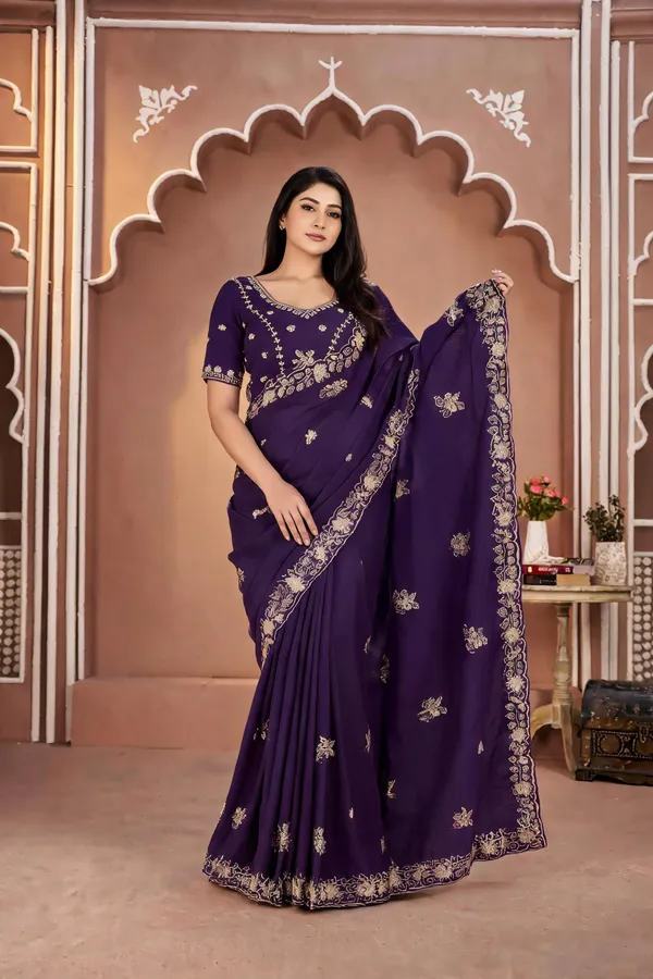 Dark_Green_Mosk_Silk_Beads_Embellished_Saree_For_Women