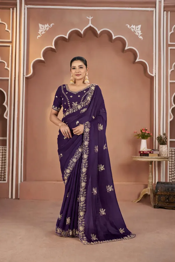 Dark_Green_Mosk_Silk_Beads_Embellished_Saree_For_Women
