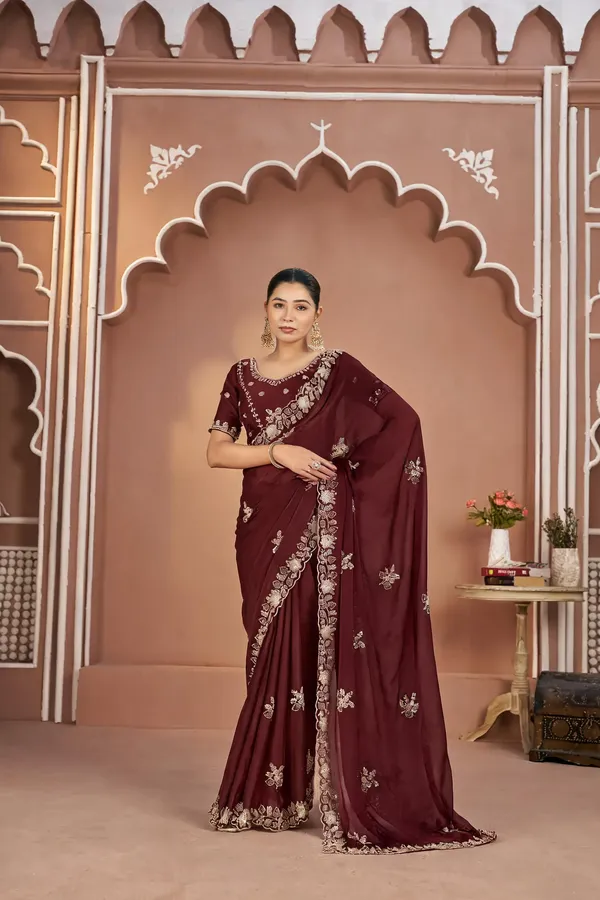 Maroon_Mosk_Silk_Beads_Embellished_Saree_For_Women