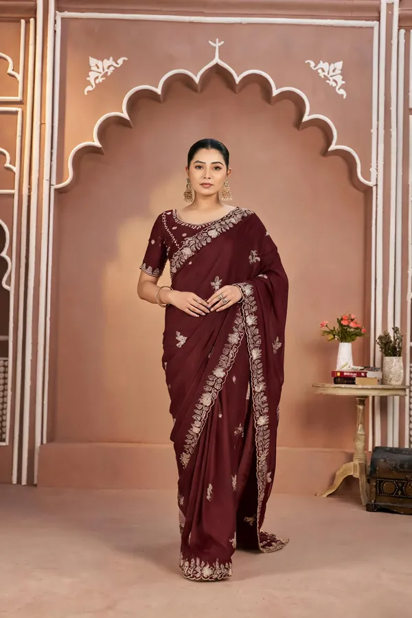 Maroon_Mosk_Silk_Beads_Embellished_Saree_For_Women