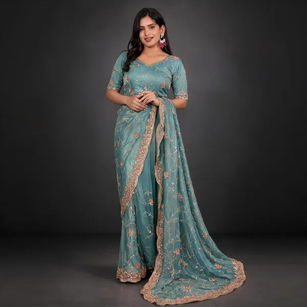 Sea_Green_Salsa_Silk_Embroidered_Beads_Sequence_Saree_For_Women