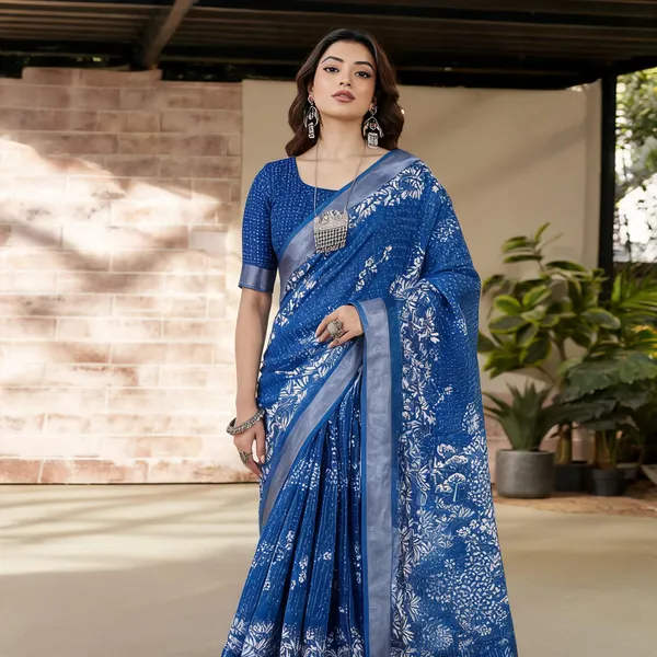 Blue_Cotton_Digital_Print_Saree_For_Women