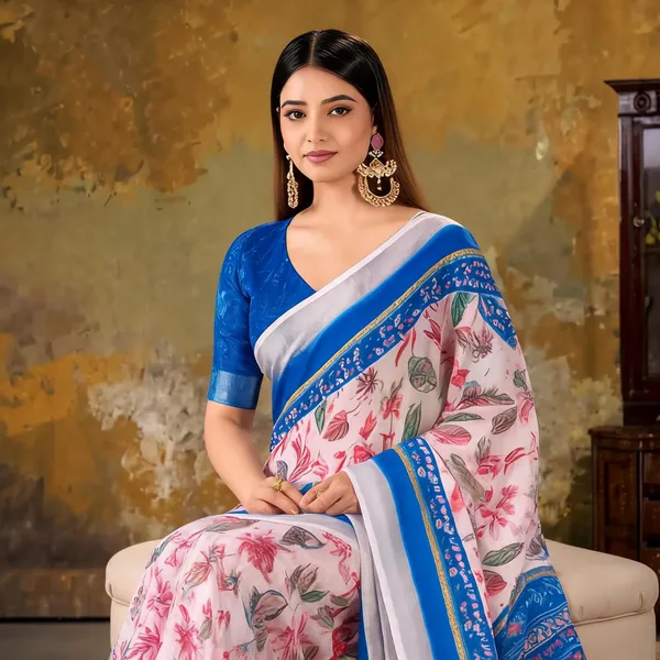Royal_Blue_Cotton_Digital_Print_Saree_For_Women