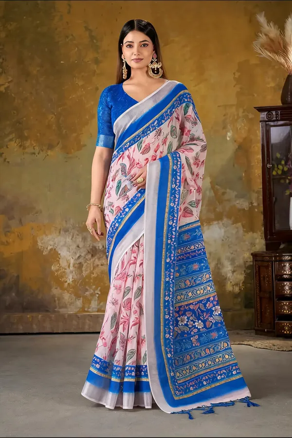 Royal_Blue_Cotton_Digital_Print_Saree_For_Women