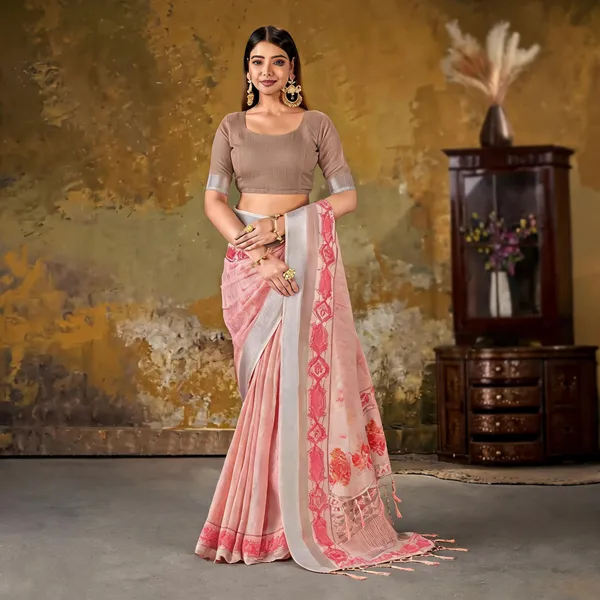 Peach_Cotton_Digital_Print_Saree_For_Women