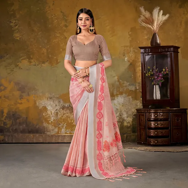 Peach_Cotton_Digital_Print_Saree_For_Women