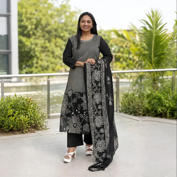 Black_Cotton_Floral_Printed_Kurti_Set_For_Women
