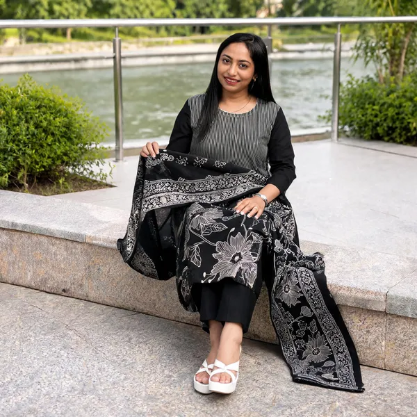 Black_Cotton_Floral_Printed_Kurti_Set_For_Women