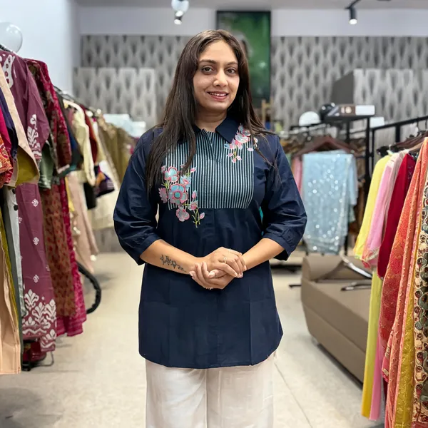 Navy_Blue_Floral_Embroidered_Striped_Yoke_Tunic_For_Women