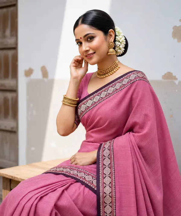 Shraddha_Pink_Narayanapet_Pure_Handloom_Cotton_Saree_With_Running_Blouse_Piece_Same_Saree_Color_For_Women