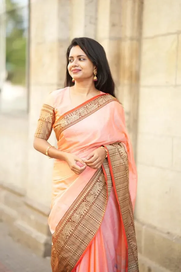 Gopika_Peach_Big_Elephent_Border_Narayanpet_Pure_Cotton_Masarai_Cotton_Saree_With_Running_Blouse_Piece_For_Women