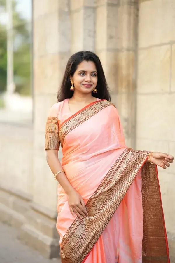 Gopika_Peach_Big_Elephent_Border_Narayanpet_Pure_Cotton_Masarai_Cotton_Saree_With_Running_Blouse_Piece_For_Women