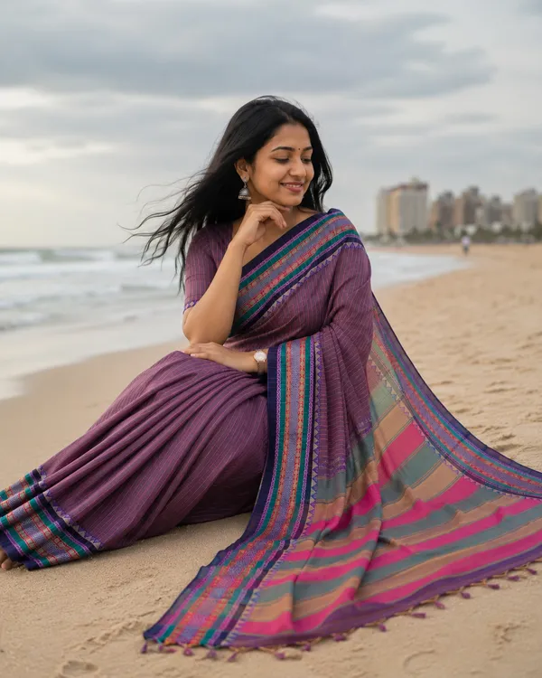 Anuradha_Purple_Striped_Pattern_Narayanpet_Pure_Cotton_Saree_Masarai_Cotton_With_Running_Blouse_Piece_For_Women