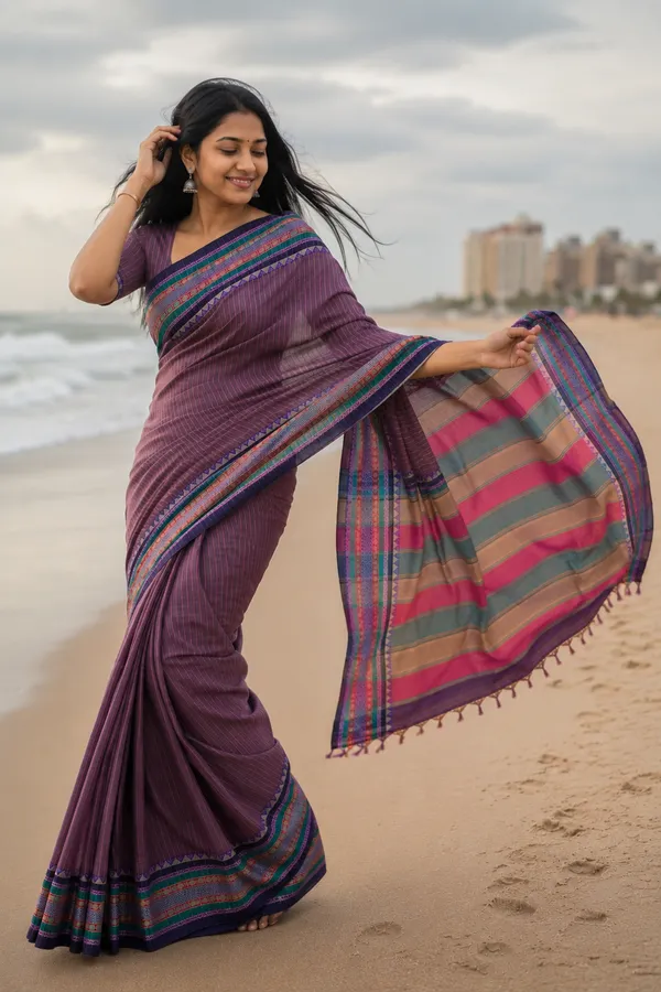 Anuradha_Purple_Striped_Pattern_Narayanpet_Pure_Cotton_Saree_Masarai_Cotton_With_Running_Blouse_Piece_For_Women
