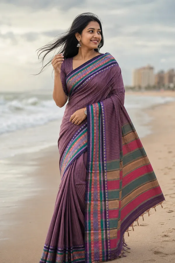 Anuradha_Purple_Striped_Pattern_Narayanpet_Pure_Cotton_Saree_Masarai_Cotton_With_Running_Blouse_Piece_For_Women