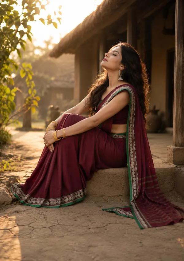 Vedika_Marron_Authentic_Narayanpet_Pure_Handloom_Cotton_Saree_With_Running_Blouse__For_Women