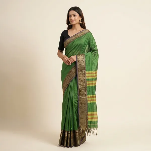 Gopika_Rama_Parot_Green_Narayanpet_Pure_Cotton_Saree_With_Runnung_Blouse_Piece_For_Women