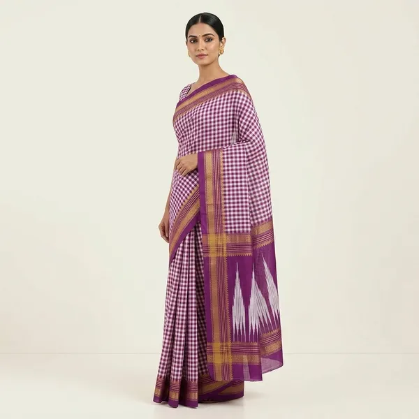Ilakal_Small_Tam_Tam_Checks_Purple_Cotton_Silk_Saree_With_Tope_Teni_Pallu_Original_Quality_For_Women