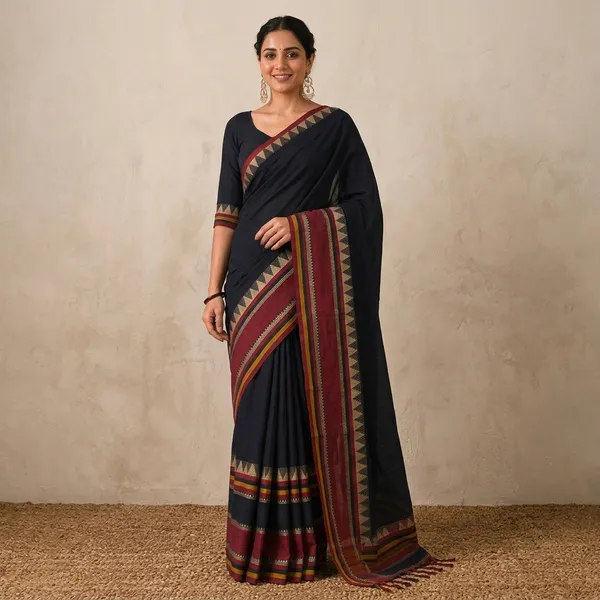 Rangoli_Border_Black_Narayanpet_Pure_Handloom_Cotton_Saree_With_Running_Blouse_Piece_For_Women